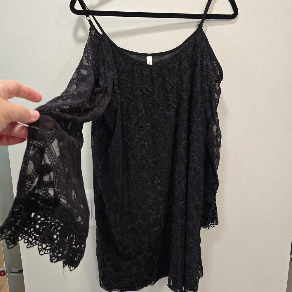 Xhilaration Black Lace Cold-Shoulder Camisole Dress